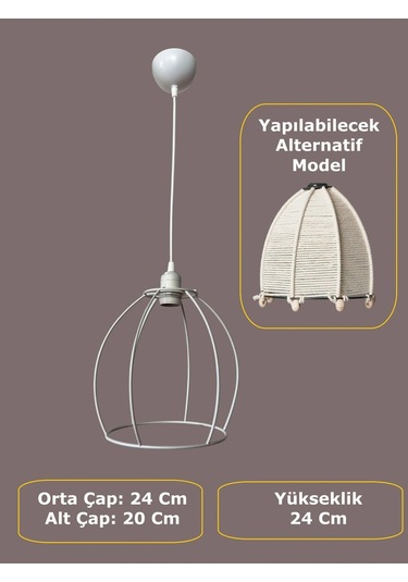 Yarım Küre Avize Teli , İskeleti 20x24 Cm Beyaz Statik Boyalı Duy Takımı Dahil Beyaz
