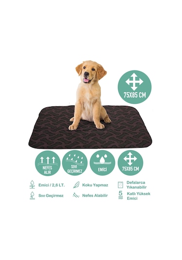 Abso 5 Katlı Yıkanabilir Emici Köpek Pedi Kahverengi Kemik Baskılı