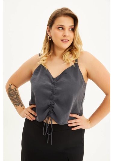 İp Askılı Önü Büzgülü Top - Antrasit