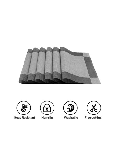 Suofeng 6 Adet Yıkama Uygun Kaymaz Pvc Yemek Masası Üstlüğü Seti - Açık Gümüş Rengi Isı Dayanıklı, Leke Koruyucu Açık Gümüş