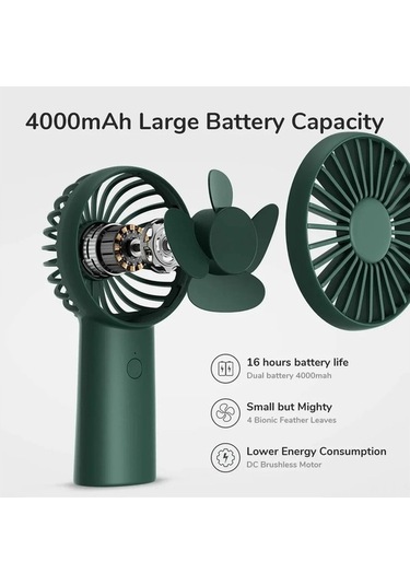 Ebitda Taşınabilir 4000mah El Fanı - Yeşil, 16 Saat Soğutma, Mini Usb Şarjlı
