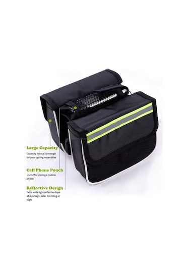 Pazly Çerçeve Çantası - Büyük Kapasiteli, Reflektörlü, Telefon Cebi İle Güvenli Bisiklet Sürüşü Siyah