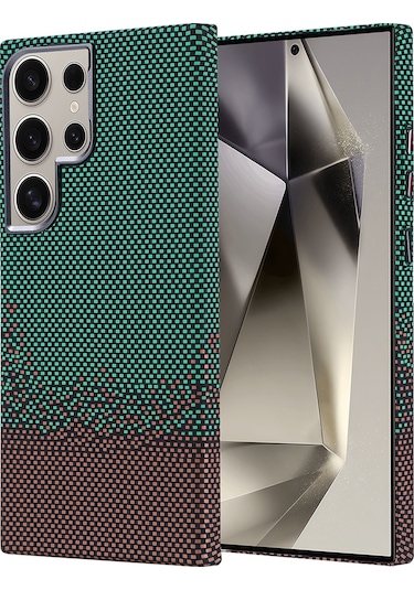 Galaxy S24 Ultra Uyumlu Kılıf Magsafe Şarj Özellikli Karbon Fiber Görünümlü Zore Nekst Kapak - Yeşil Yeşil