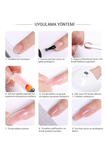 Protez Tırnak Uzatma Seti 16 Parça 7 Renk 15ml Poly Jel Manikür Kiti
