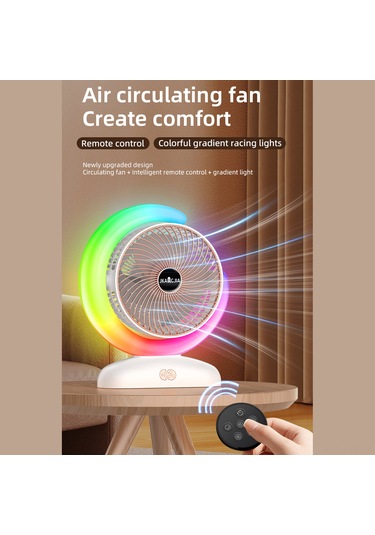 Ranyeek 102 Usb Şarjlı Masaüstü Fanı, 3 Hızlı Rüzgar, 5 Renkli Işık, 1-2 Saat Zamanlayıcı, Kumandalı Arka Saklanabilir , Gümüş