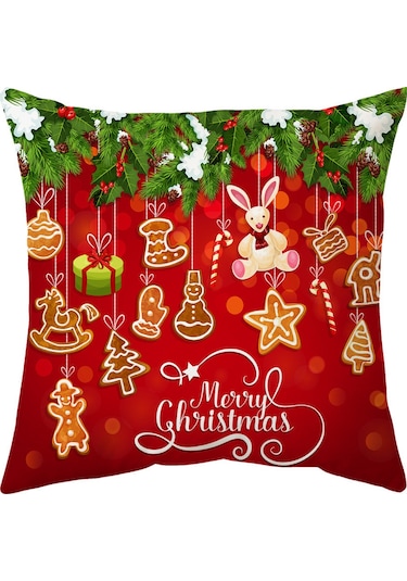 Hombey Noel Serisi Koltuk Yastık Kılıfı 4'lü Set, 44x44cm, Tek Yüzlü Kısa Tüy, Dijital Baskı, Gizli Fermuar, Ev Dekorasyonu Hediyesi Diğer