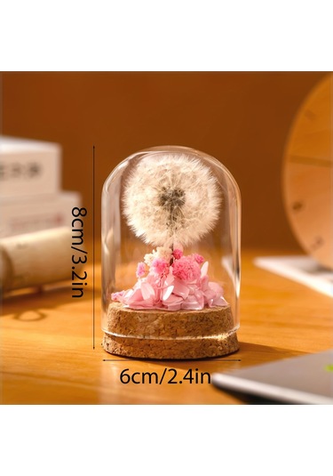 Mantar Tabanlı Sonsuz Karahindiba Cam Kubbe Süsü Pembe