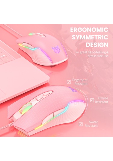 Onıkuma Cw905 Rgb Aydınlatma Kablolu Fare Pembe Diğer