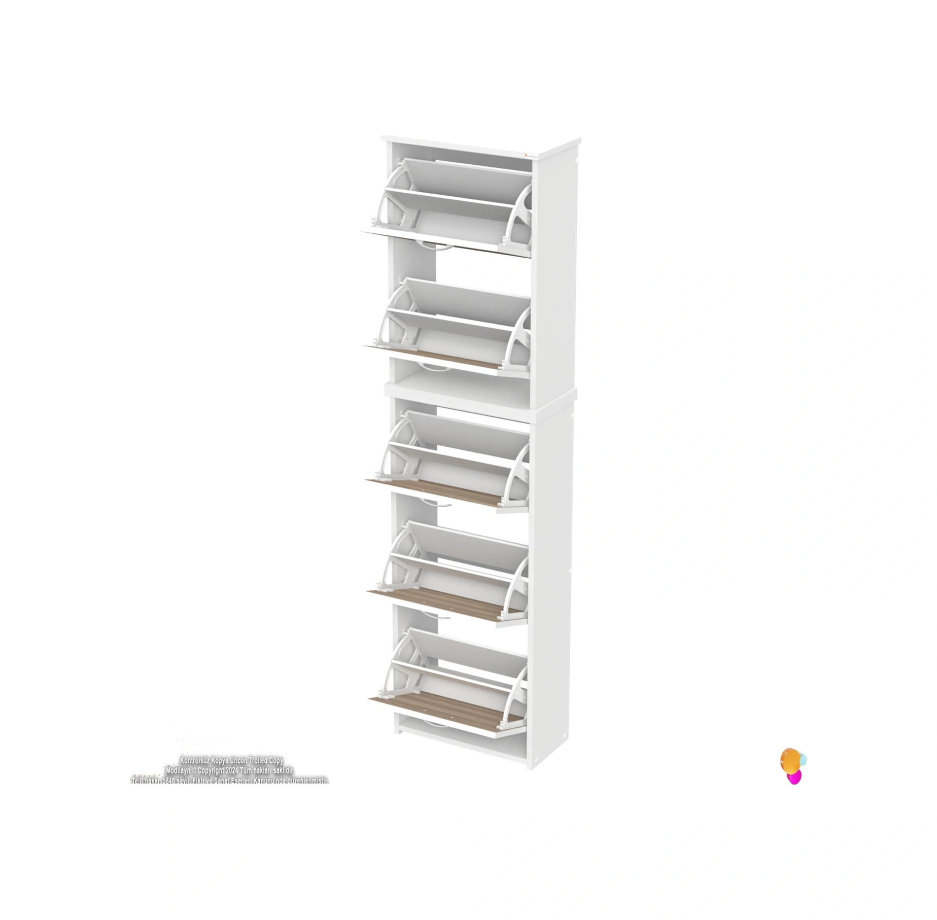 İkra Meşe Renk Asma Ayakkabılık 52cm Kapı Önü 5 Düşer Kapak 10 Bölmeli Ayakkabılık 52x194x26 Cm Meşe