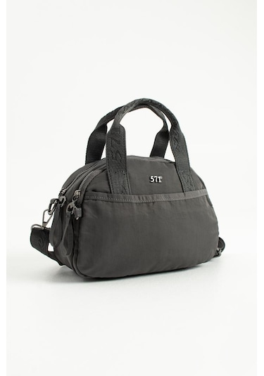 Kadın Omuz Çantası Elde Tutmalı Çapraz Askılı Postacı Bayan Çantası 20 27 Cm Astarlı Hafif Kumaş Gri