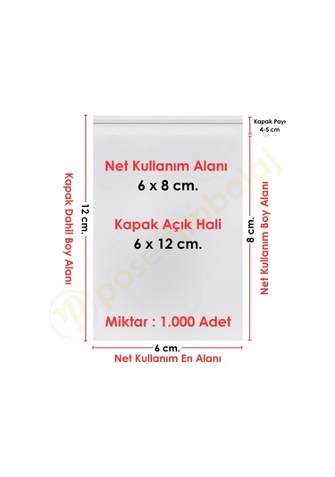 6x8+4 Cm. 6x12 1.000 Adet Şeffaf Bantlı Yapışkanlı Opp Poşet