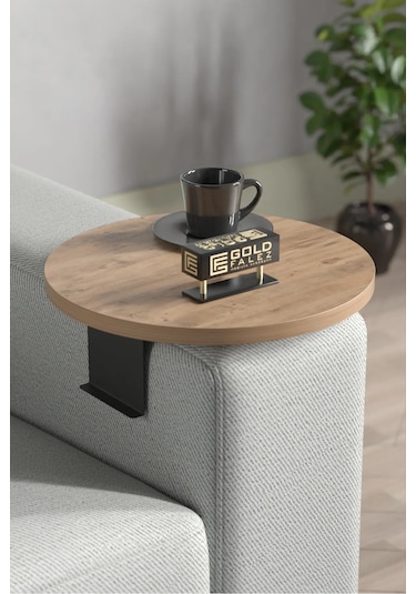 İkili Yan Sehpa Ayarlanabilir Tepsi Yuvarlak Atlantik Çam