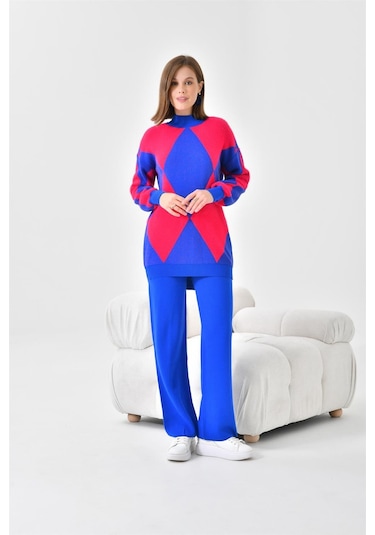 Ftz Women Kadın Baklava Desen Detaylı İkili Takım Saks Mavi 20466-saks Mavi Saks Mavi