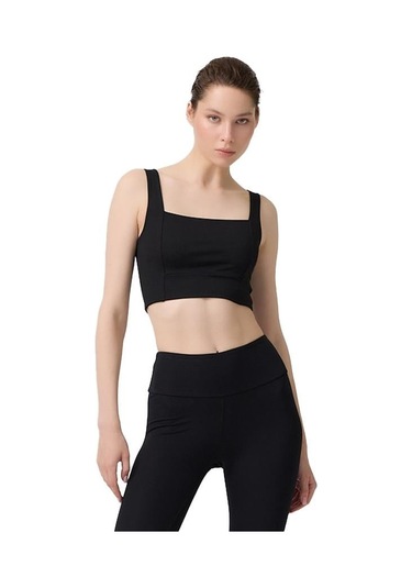 Siyah Kare Yaka Crop Top Büstiyer Siyah