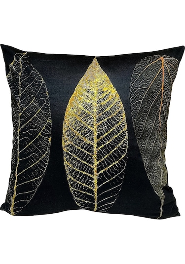 Kırlent Kılıfı Siyah Zemin Üç Yaprak