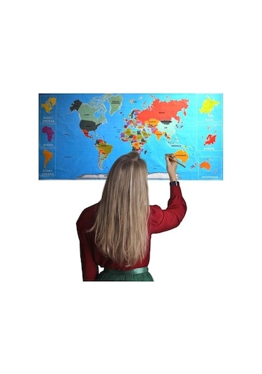 Evyora Renkli Atlas Dünya Haritası Manyetik Yapıştırıcı Gerektirmeyen Duvar Stickerı 118 Cm 56 Cm