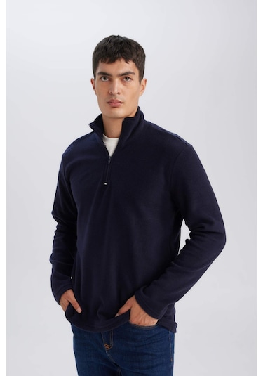 DeFacto Lacivert Tüylenme Yapmayan Soğuk Geçirmez Regular Fit Dik Yaka Fermuarlı Polar Sweatshirt Y3996AZNSNV28