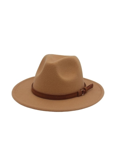 Fedora Şapkası Geniş Kısraklı Elbise Şapka Retro Rahat Unisex Keçe Panama Şapka Siyah 2909 Camel