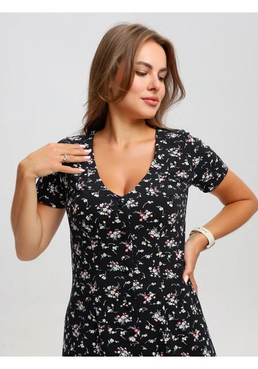 Toontex Düğmeli, Çiçek Desenli Yazlık Midi Elbis 444451011