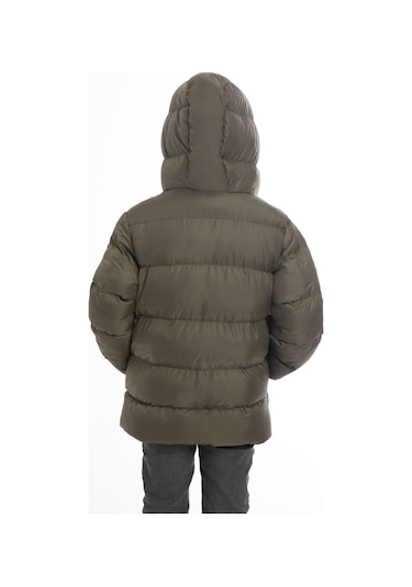 Erkek Çocuk Haki Içi Polarlı Kapüşonlu Su Geçirmez Rüzgara Dayanıklı Şişme Kışlık Mont Haki