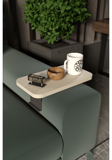 İkili Yan Sehpa Ayarlanabilir Tepsi Dikdörtgen Krem