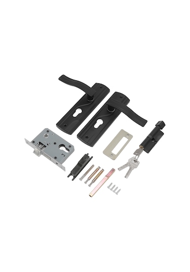 Vkemall Ev İç Kapısı Kilidi Seti - Sessiz Mangan Çelik Kollu, Ev Odaları/ofisler İçin Evrensel Siyah Kilit 3.5-5cm Kalınlık Uyumlu