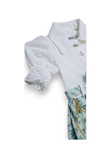 Çantalı Çiçekli Kız Çocuk Elbise Yeşil