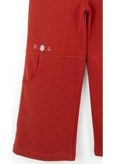 Kız Çocuk Pamuklu Bel Lastikli Cep Detaylı Bol Paça Eşofman Altı-14727 Kiremit