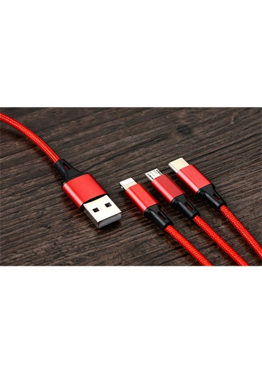 Lemestar 3'ü 1 Arada Hızlı Şarj Kablosu - Type C, Lightning, Micro Usb Uyumlu - Dayanıklı Örgülü Tasarım