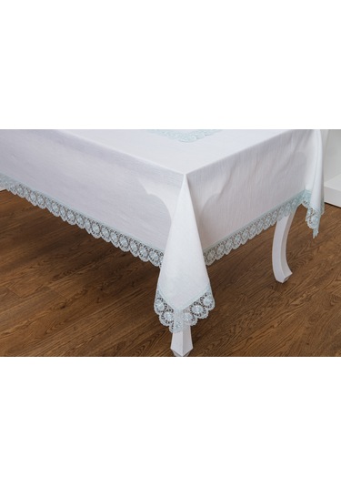 Finezza Jena Lüx Dantelli Simli Keten Kumaş Krem Masa Örtüsü 160x220 cm-1472