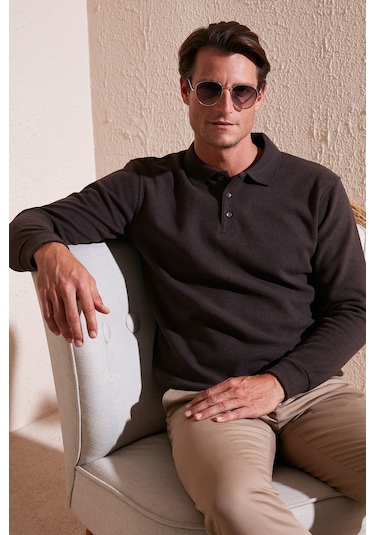 Buratti Pamuk Karışımlı Regular Fit Erkek Polo Yaka Kazak 456223 Kahve
