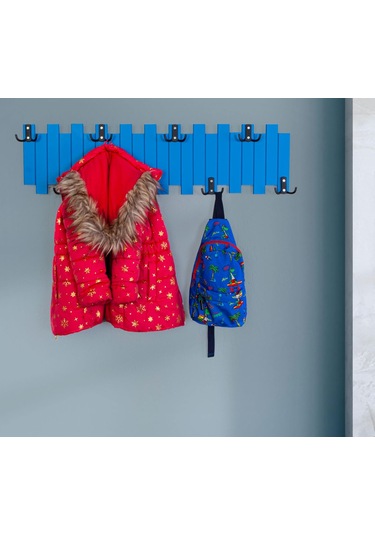 Mavi Ahşap Duvar Ve Kapı Askısı Elbise Askılık Çit Modeli 8 Askıl Mavi