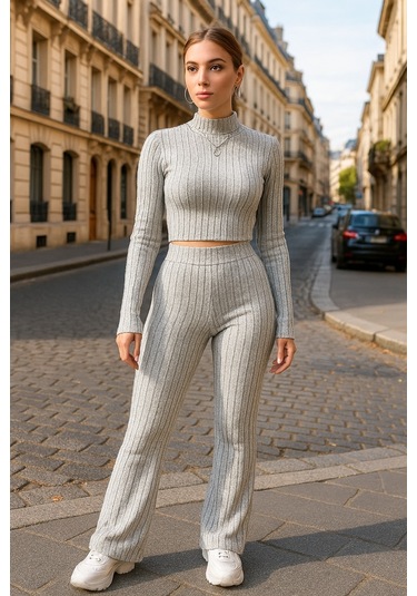 Kadın Uzun Kollu Balıkçı Yaka Krop Ve Pantolon Şardonlu Kaşkorse Ikili Takım Çok Renkli Kadın Uzun Kollu Balıkçı Yaka Krop Ve Pantolon Şardonlu Kaşkorse Ikili Takım Çok Renkli