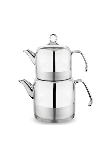 Schafer Ada 4Parça Metal Kulplu Çaydanlık Küçük Boy Inox Gri