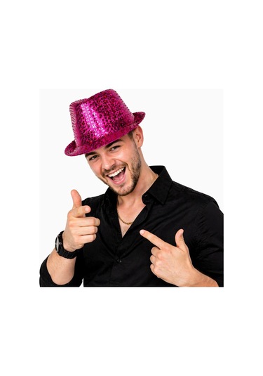 Fuşya Pembe Payetli Disco Parti Şapkası Yetişkin Işıltılı Fötr Model Diğer