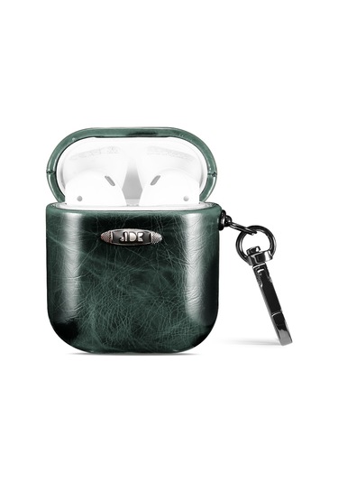 Yağ Balmumu Deri Doku Kulaklık Koruyucu Kılıf Airpods Uyumlu 1/2 Için Asmak Toka İle Koyu Yeşil