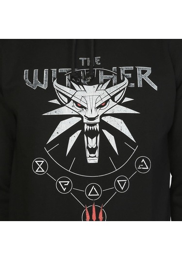 Bant Giyim - The Witcher Siyah Kapşonlu Erkek Sweatshirt Hoodie Siyah