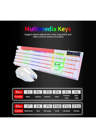Mufunye Beyaz Kablolu Oyun Klavye-fare Seti, 104 Tuşlu Rgb Arka Işık, Degrade Solunum Işığı Fare, Usb Bağlantı Diğer