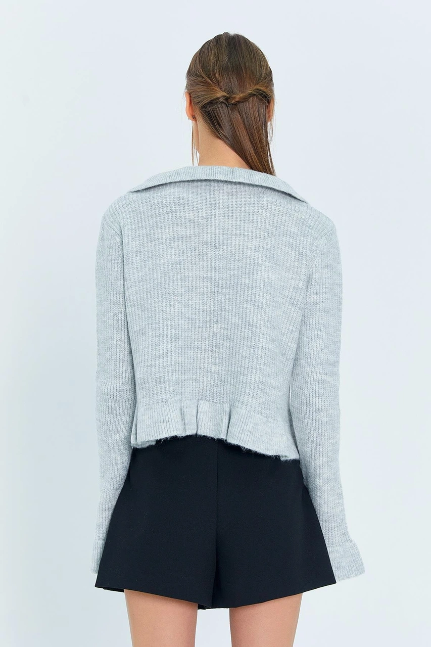 6899 Kadın Önden Bağcıklı Hırka Gri Gri