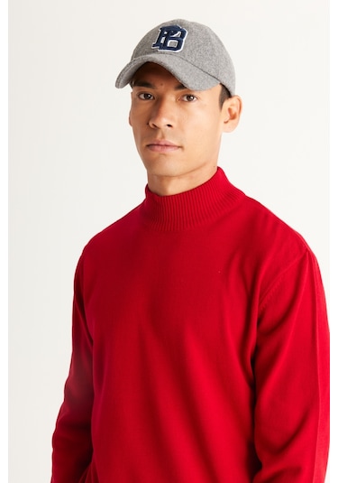 AC&Co / Altınyıldız Classics Erkek Kırmızı Standart Fit Normal Kesim Yarım Balıkçı Yaka Triko Kırmızı