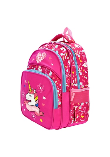 Yeni Sezon Ortopedik Unicorn Desenli Okul Çantası + Beslenme Çantası Seti Koyu Mor