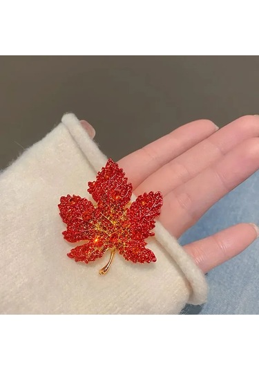 Mufunye Klasik Kırmızı Klen Yaprağı Desenli, İçinde Yaratıcı Yüzük Ve Zirkon Taşlarıyla Zenginleştirilmiş, Kaliteli Çelikten Yapılmış, Unisex Broş, Giyim Ve Aksesuar Eşliğinde Mükemmel Bir Seçim Çok Renkli