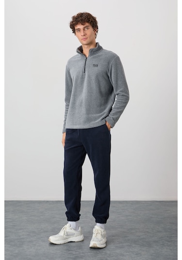 Tommy Life River Gri Melanj Dik Yaka Erkek Polar Sweatshirt - 88310 GRİ MELANJ