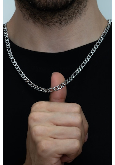 Figaro Çelik Zincir Erkek Kolye 55 6Mm Ack06 (31175663) Beyaz