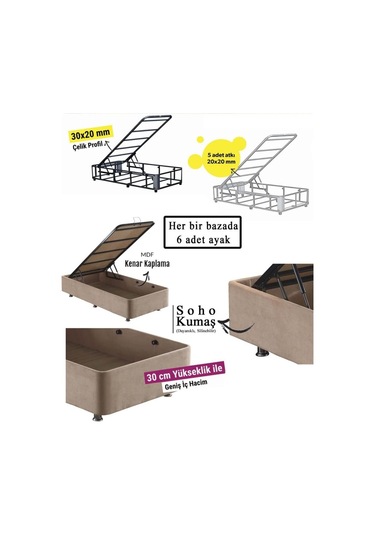 Nironyatak Niron Ela Baza -150X200 Cm Çift Kişilik Sandıklı Sütlü Kahve Kuma