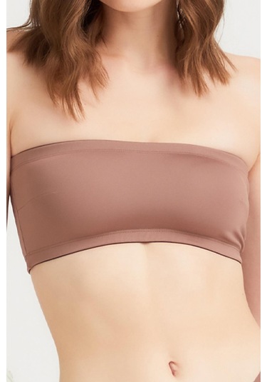 Kahverengi Straplez Crop Top Büstiyer Kahverengi