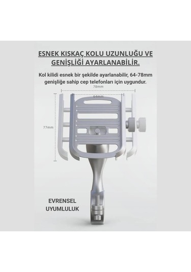Polham Ful Metal Gidon Uyumlu 360 Derece Dönen Başlık Motorsiklet Telefon Tutucu, Bisiklet, Scooter Uyumlu Sıkıştırmalı Tutucu