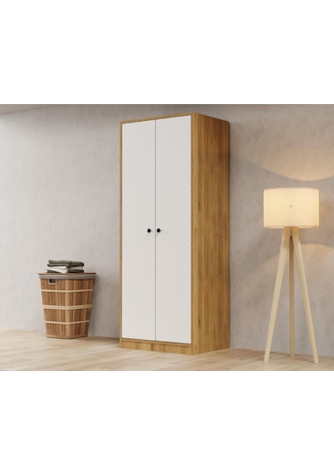 Kuzey Life Rami 2 Kapaklı 5 Raflı Askılı Gardırop 52cm Derinlik