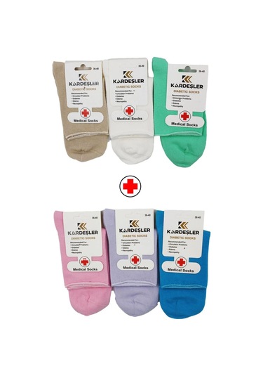 Kadın Çok Renkli Yarım Konç Diyabetik Şeker Çorabı Pamuklu Sıkmayan Çorap 6'lı Paket Çok Renkli