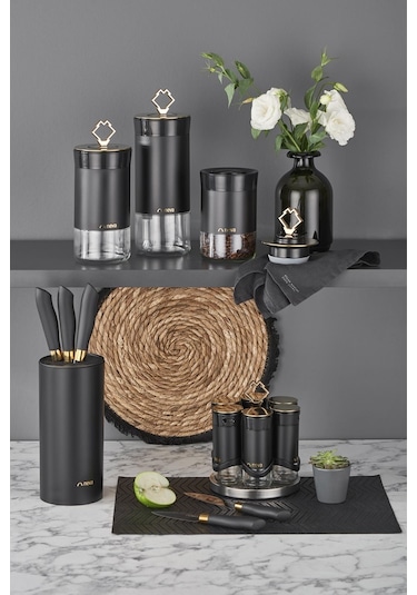 Neva N3309 Bitter Niş-Gold 6 Lı Baharat Seti Gold - Siyah